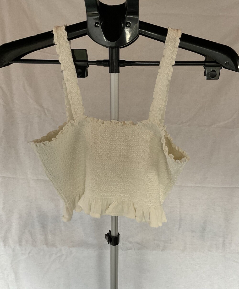 White, Ruffled, Cropped Tank Top, Women’s, Size Medium
